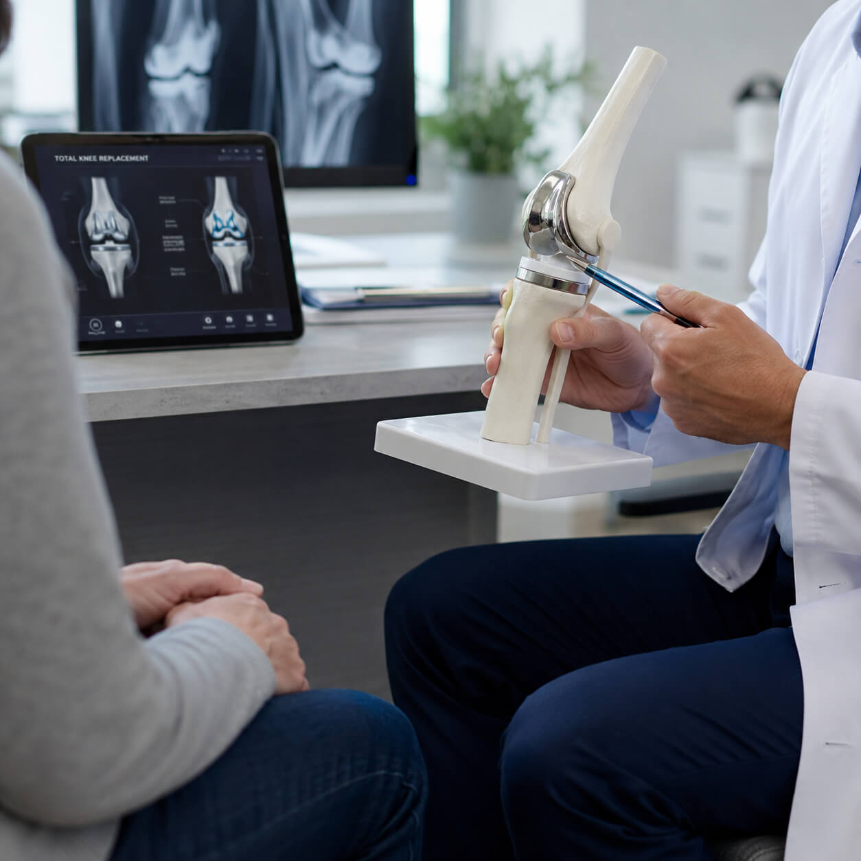 Orthopedic surgeon discussing Mako SmartRobotics joint replacement planning